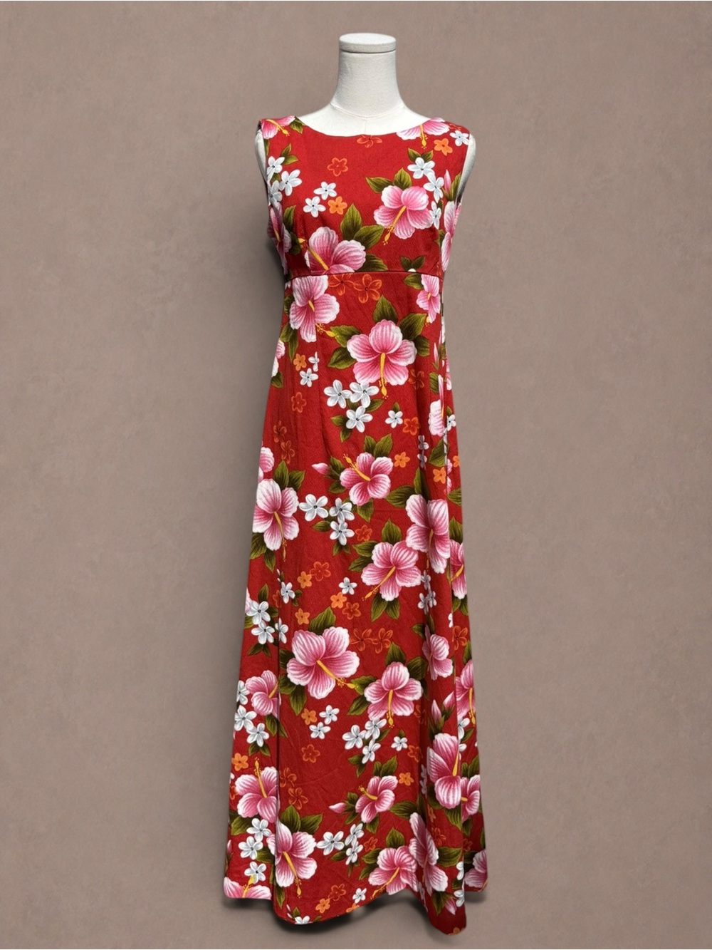 Vintage Red 1960s Ui-Maikai Hawaiian Hibiscus Maxi Dress